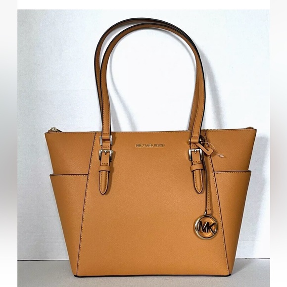 New Michael Kors Charlotte Large Shoulder Tote Saffiano Leather Cider - Picture 1 of 5